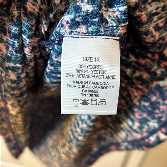 Pennington’s paint splatter long sleeve blouse tie front size 1x - Picture 5 of 7